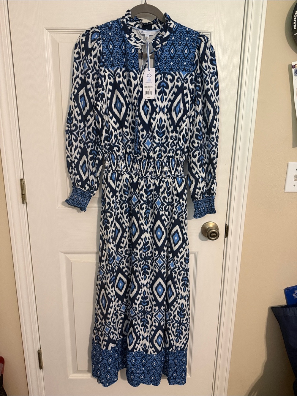 Southern Tide Blue and White Printed Long Sleeve Maxi Dress